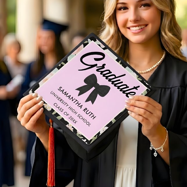 Wildflower Black Gingham Bow Graduation Cap Topper (Creator Uploaded)