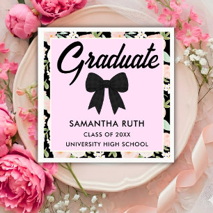 Wildflower Black Gingham Bow Graduation Party Napkin