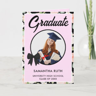 Wildflower Black Gingham Bow Photo Graduation Card