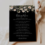 Wildflower Black Wedding Kissing Menu Game Card<br><div class="desc">This wildflower black wedding kissing menu game card is perfect for a modern wedding reception. The design showcases graceful and elegant watercolor hand-designed blush,  pink,  multicolor wildflowers neatly arranged into attractive bouquets.</div>