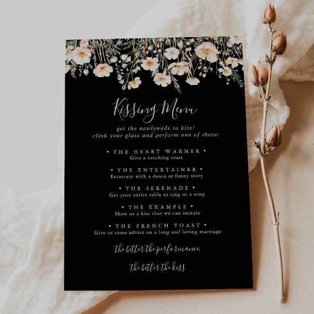 Wildflower Black Wedding Kissing Menu Game Card (Creator Uploaded)