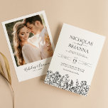 Wildflower Black White Boho Wedding Modern Photo Invitation<br><div class="desc">Wildflower Black White Boho Wedding Modern Photo Invitation. Easily personalize by replacing each info. Please upload a vertical/portrait photo. Make sure to check the preview before adding to cart. (Sample Photo by Jonathan Borba from Pexels)</div>