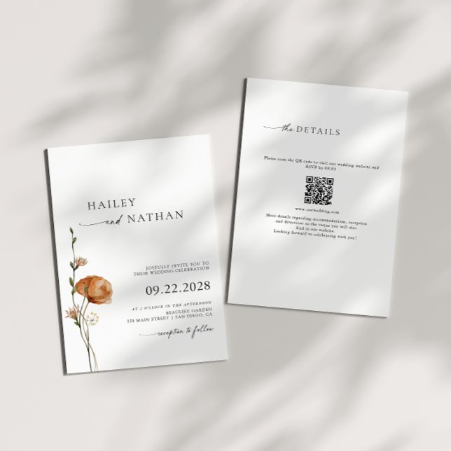 Wildflower Black | White QR Code 2 in 1 Wedding Invitation (Creator Uploaded)