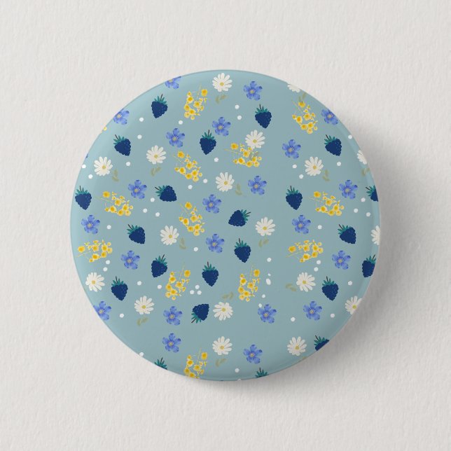 Wildflower & Blackberry Floral Pattern 2 Inch Round Button (Front)