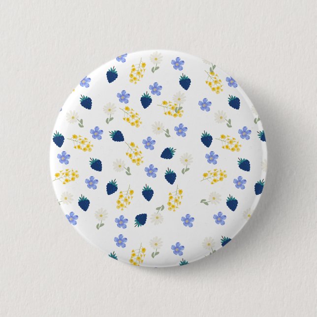 Wildflower & Blackberry Floral Pattern 2 Inch Round Button (Front)