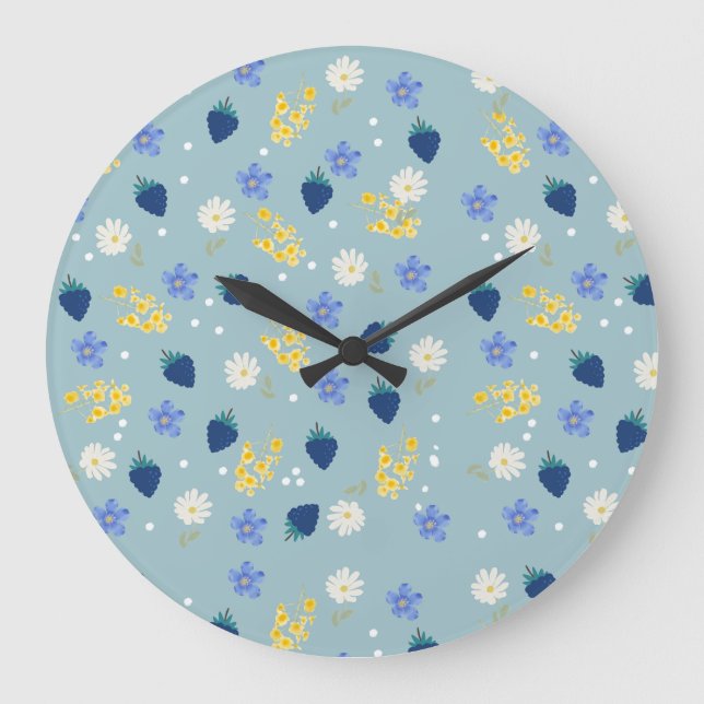 Wildflower & Blackberry Floral Pattern Large Clock (Front)
