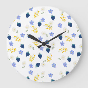 Wildflower & Blackberry Floral Pattern Large Clock