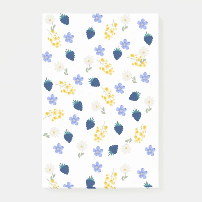 Wildflower & Blackberry Floral Pattern Post-it Notes (Front)