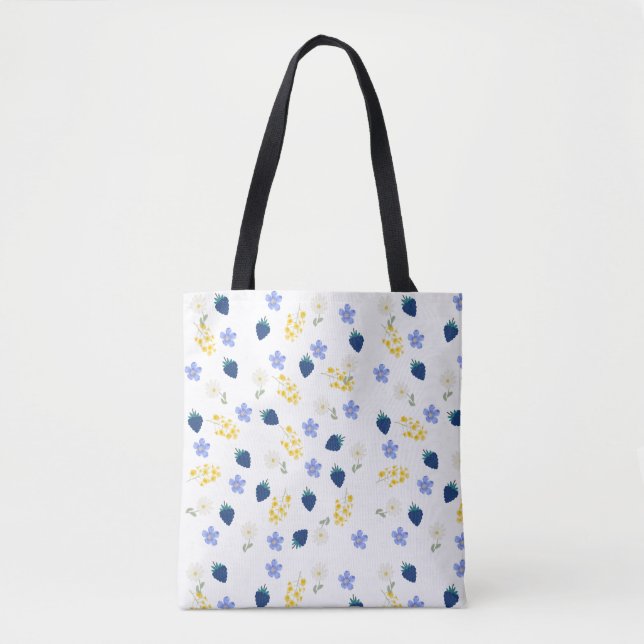 Wildflower & Blackberry Floral Pattern Tote Bag (Front)