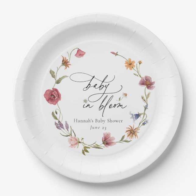 Wildflower Bloom Baby Shower Paper Plate (Front)