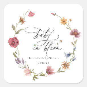 Wildflower Bloom Baby Shower Square Sticker