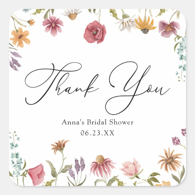 Wildflower Bloom Bridal Shower  Square Sticker (Front)
