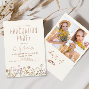Wildflower Bloom Graduation Party Photo Boho Invitation