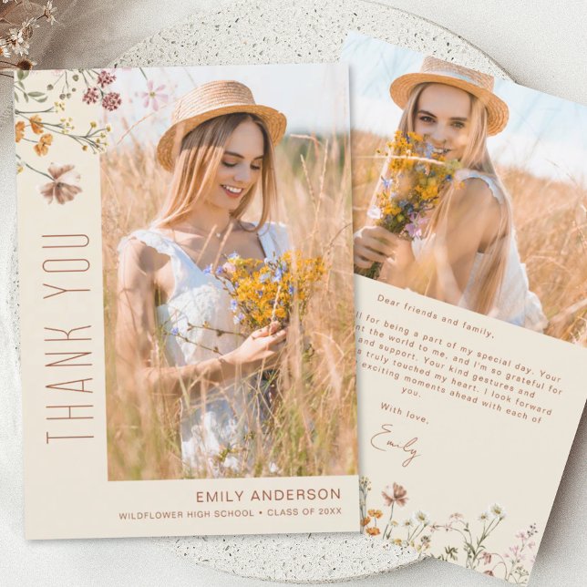 Wildflower Bloom Graduation Photo Thank You Invitation (Creator Uploaded)