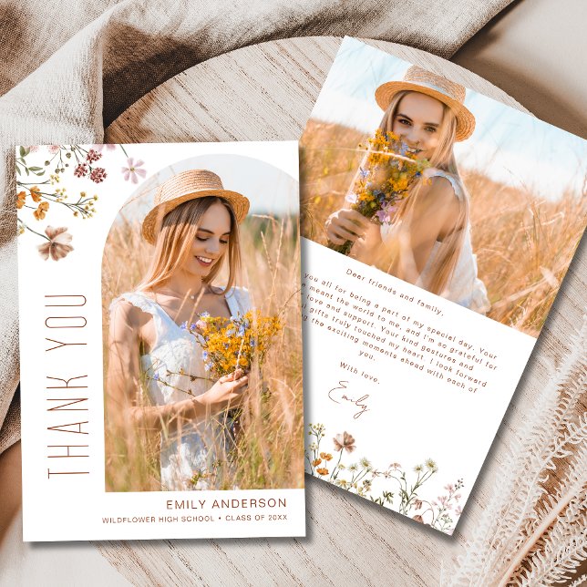 Wildflower Bloom Graduation Photo Thank You Invitation (Creator Uploaded)