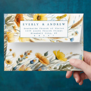 Wildflower Bloom Sunny Yellow  Sky Blue Wedding  Envelope