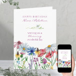 Wildflower Blooming Wonderful Floral Birthday Card<br><div class="desc">Pretty wildflower birthday card which you can personalize inside and out. The design has a floral border of colourful wild flowers in pink blue red and yellow with a daisy divider and a matching bouquet on the back.</div>