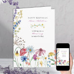 Wildflower Blooming Wonderful Happy Birthday Card<br><div class="desc">Pretty wildflower birthday card which you can personalize inside and out. The design has a floral border of colourful wild flowers in pink blue red and yellow with a delicate divider and a matching bouquet on the back.</div>