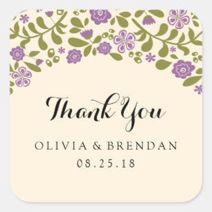 Wildflower Blossom   Wedding Favour Square Sticker