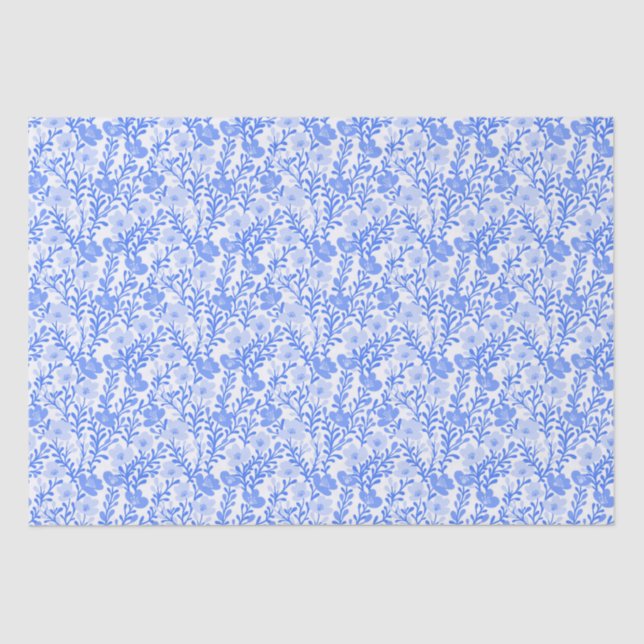 Wildflower Blue Blooms Floral Baby Shower Custom Tissue Paper (Front)