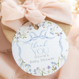 Wildflower Blue Bow Baby shower thank you Favour Tags