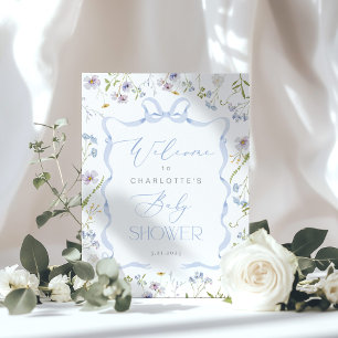 Wildflower Blue Bow frame Baby shower Welcome Poster