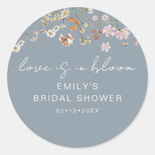 Wildflower Blue Bridal Shower Love is In Bloom Classic Round Sticker