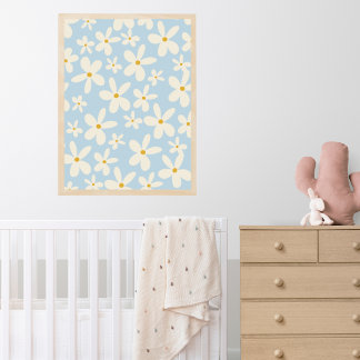 Wildflower Blue Daisies Boho Baby Girl Nursery  Poster