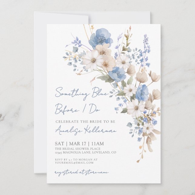 Wildflower Blue Floral Bridal Shower Invitation (Front)