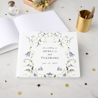 Wildflower Blue Watercolor Wedding Monogram Guest Book