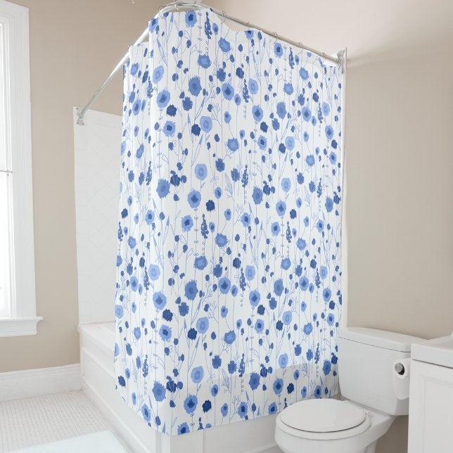 Wildflower Blue White Botanical Art (Blue and white wildflower art shower curtain)