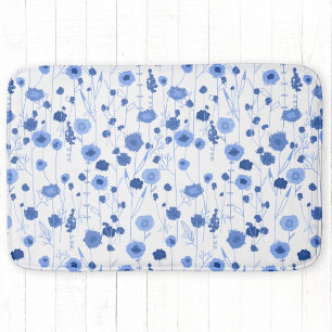 Wildflower Blue White Botanical Art Bath Mat