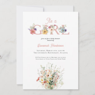 Wildflower Blush Pink It's a Girl Baby Shower Invitation