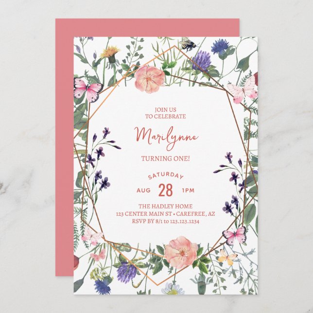 Wildflower Boho 1st Birthday Invitation (Front/Back)