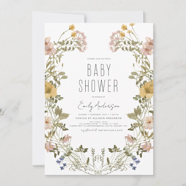 Wildflower Boho Baby Shower Elegant Modern Invitat Invitation (Front)