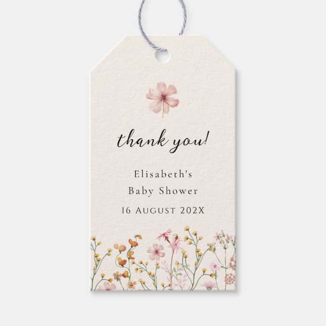 Wildflower Boho Baby Shower Gift Tags (Front)
