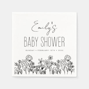 Wildflower Boho Baby Shower In Bloom Black Napkin