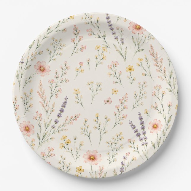 Wildflower Boho Baby Shower Paper Plates (Front)