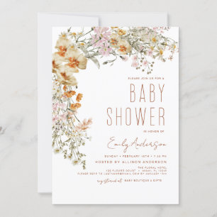 Wildflower Boho Baby Shower Terracotta Modern Invitation