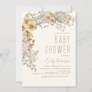 Wildflower Boho Baby Shower Terracotta Modern Invitation