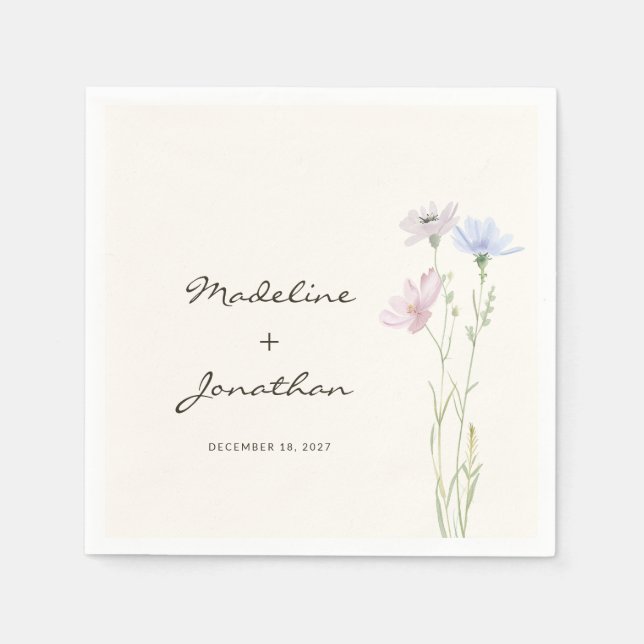 Wildflower Boho Beige Wedding Napkin (Front)