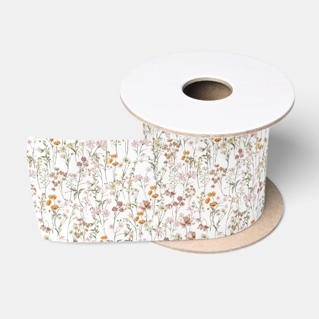 Wildflower Boho Bloom Garden White Satin Ribbon (Spool)