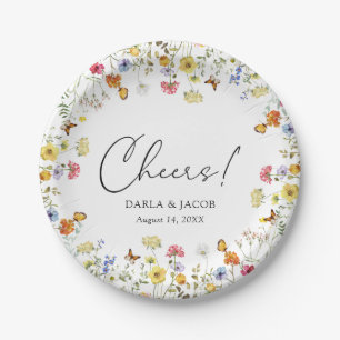 Wildflower Boho Botanical Cheers Wedding Shower Paper Plate