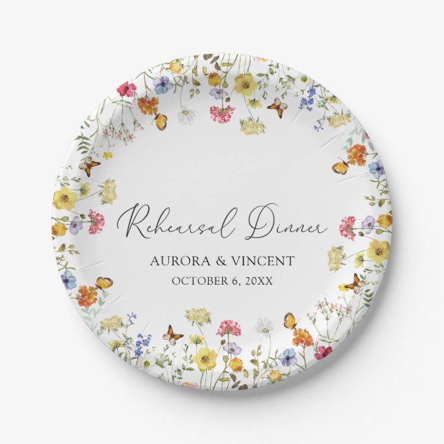 Wildflower Boho Botanical Rehearsal Dinner Paper Plate (Front)
