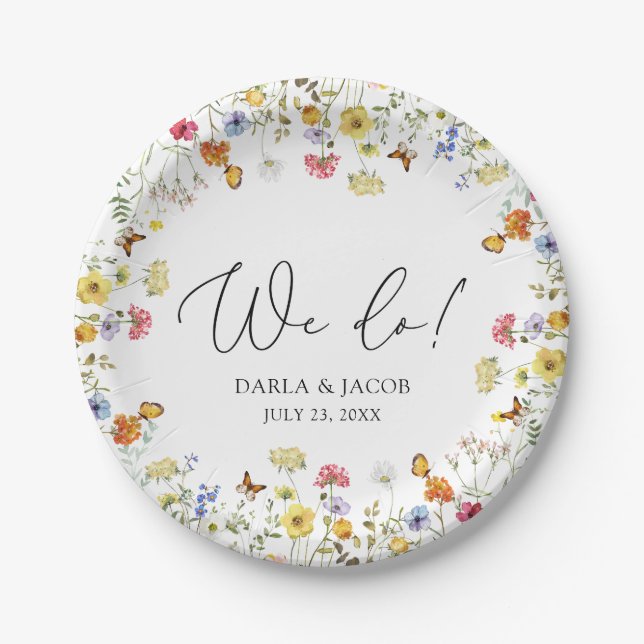 Wildflower Boho Botanical We Do Wedding Paper Plate (Front)
