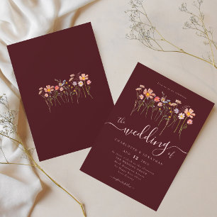Wildflower Boho Burgundy & Blush Pink Wedding Invitation