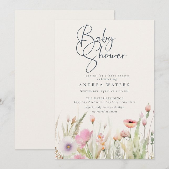 Wildflower Boho Chic Baby Shower Invitation (Front/Back)