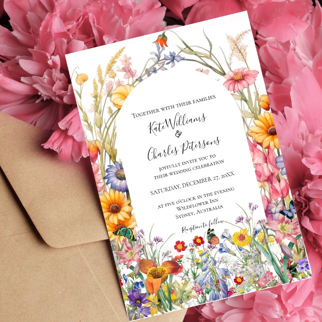 Wildflower boho chic floral wreath wedding invite  (Creator Uploaded)