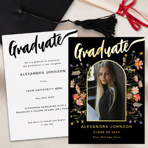 Wildflower Boho Chic Graduate Photo Script Gold