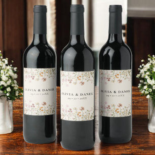 Wildflower Boho Chic Terracotta Neutral Wedding Wine Label